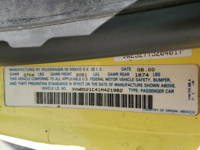 3VWBS21C41M421982 - 2001 VOLKSWAGEN NEW BEETLE GL 黄色 照片 13