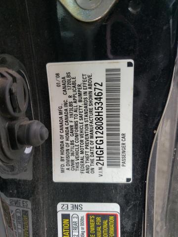 2HGFG12808H534672 - 2008 HONDA CIVIC EX BLACK photo 12