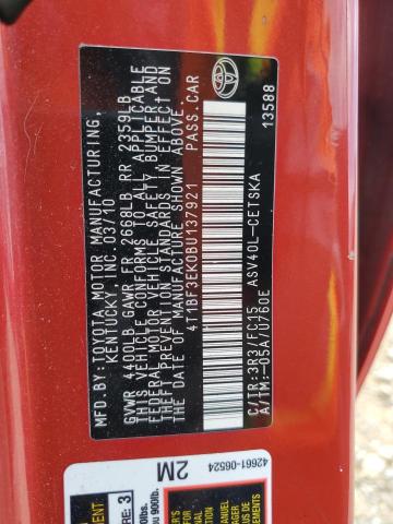 4T1BF3EK0BU137921 - 2011 TOYOTA CAMRY BASE RED photo 12