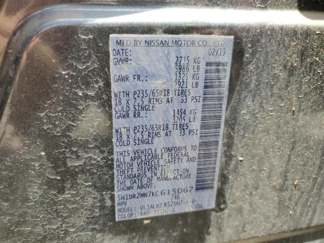 5N1DR2MN7KC615067 - 2019 NISSAN PATHFINDER S CHARCOAL photo 12