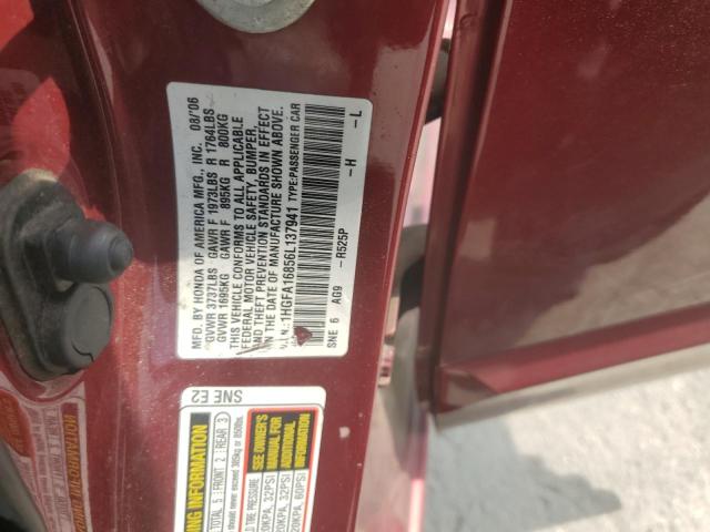 1HGFA16856L137941 - 2006 HONDA CIVIC EX 红色 照片 12