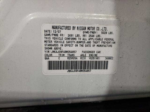 JNKAJ09F48M354857 - 2008 INFINITI EX35 BASE WHITE photo 13