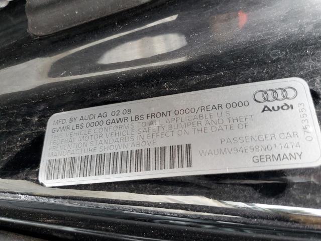 WAUMV94E98N011474 - 2008 AUDI A8 L QUATTRO BLACK photo 12