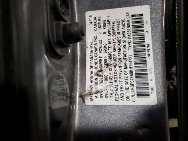 2HGFC2F68KH554721 - 2019 HONDA CIVIC LX ნაცრისფერი ფოტო 13