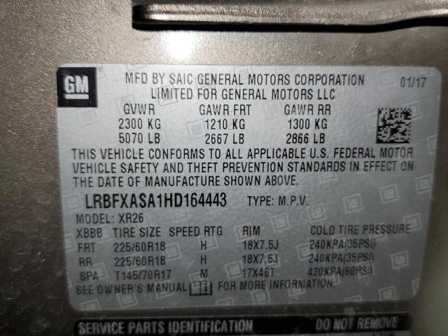 LRBFXASA1HD164443 - 2017 BUICK ENVISION PREFERRED BROWN photo 10