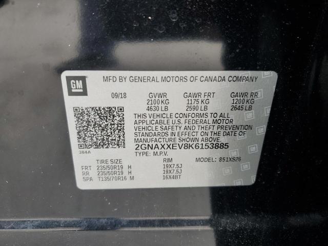 2GNAXXEV8K6153885 - 2019 CHEVROLET EQUINOX PREMIER BLACK photo 13