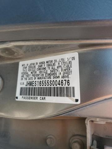 JHMES16555S004676 - 2005 HONDA CIVIC LX SILVER photo 12