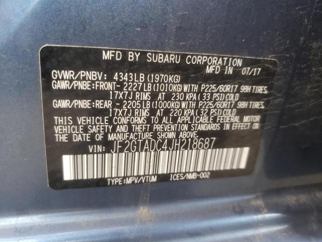 JF2GTADC4JH218687 - 2018 SUBARU CROSSTREK PREMIUM 蓝色 照片 10