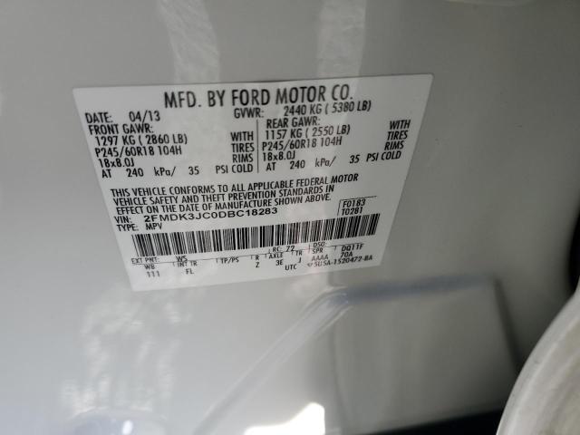 2FMDK3JC0DBC18283 - 2013 FORD EDGE SEL WHITE photo 12