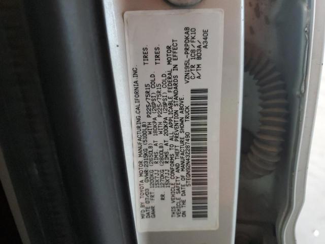 5TEGN92N43Z287490 - 2003 TOYOTA TACOMA DOUBLE CAB PRERUNNER SILVER photo 12