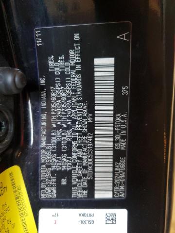 5TDYK3DC5CS197462 - 2012 TOYOTA SIENNA XLE BLACK photo 13