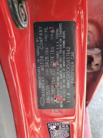 KMHCG45C45U657642 - 2005 HYUNDAI ACCENT GL RED photo 12