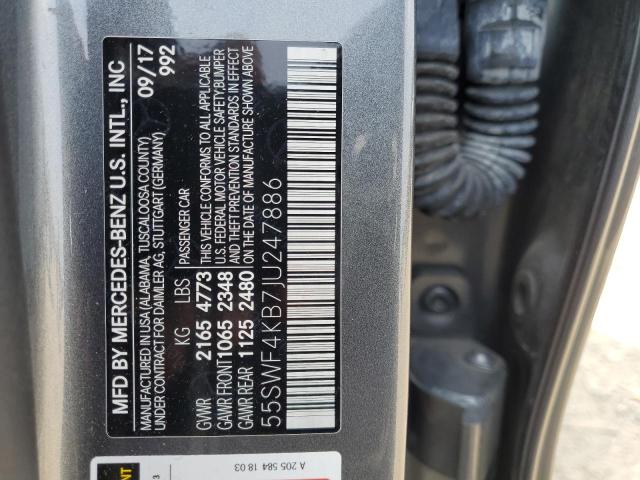 55SWF4KB7JU247886 - 2018 MERCEDES-BENZ C 300 4MATIC GRAY photo 12