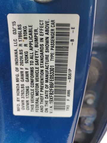 19XFB2F86FE053301 - 2015 HONDA CIVIC EX BLUE photo 12