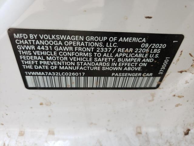 1VWMA7A32LC026017 - 2020 VOLKSWAGEN PASSAT R-LINE Ağ foto 12