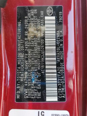 4T1B11HK3JU526100 - 2018 TOYOTA CAMRY L 红色 照片 13