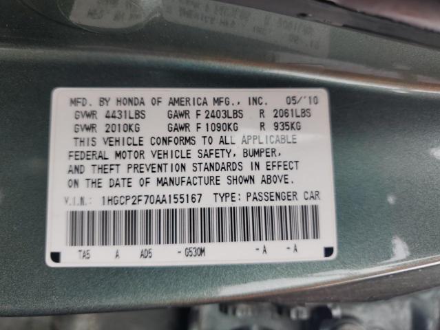 1HGCP2F70AA155167 - 2010 HONDA ACCORD EX GREEN photo 13