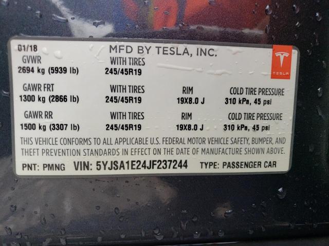 5YJSA1E24JF237244 - 2018 TESLA MODEL S Մոխրագույն լուսանկար 12