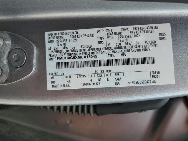 1FMCU0G6XMUA15045 - 2021 FORD ESCAPE SE SILVER photo 13