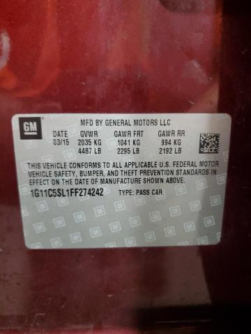 1G11C5SL1FF274242 - 2015 CHEVROLET MALIBU 1LT MAROON photo 12