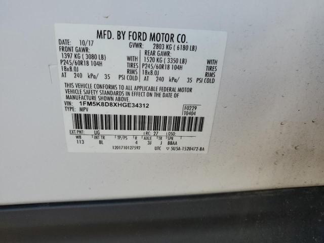 1FM5K8D8XHGE34312 - 2017 FORD EXPLORER XLT WHITE photo 13