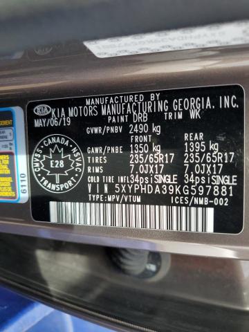 5XYPHDA39KG597881 - 2019 KIA SORENTO EX BROWN photo 14