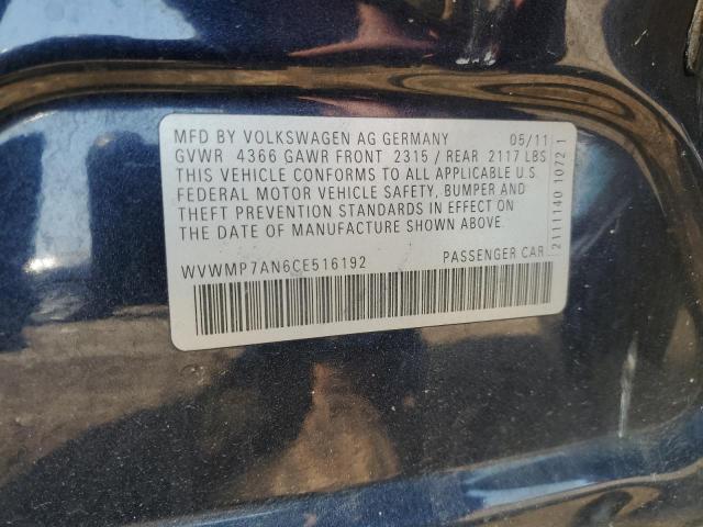 WVWMP7AN6CE516192 - 2012 VOLKSWAGEN CC SPORT 蓝色 照片 12