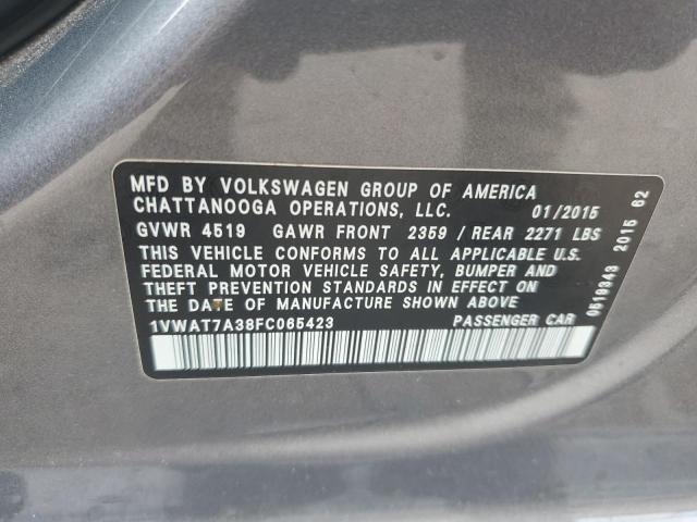 1VWAT7A38FC065423 - 2015 VOLKSWAGEN PASSAT S ნაცრისფერი ფოტო 12