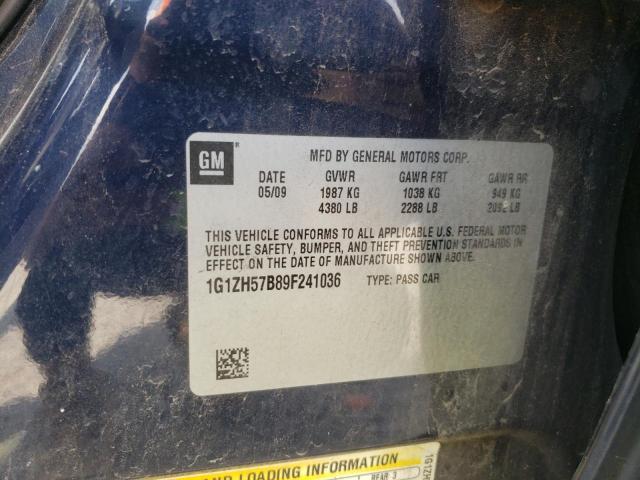 1G1ZH57B89F241036 - 2009 CHEVROLET MALIBU 1LT BLUE photo 10