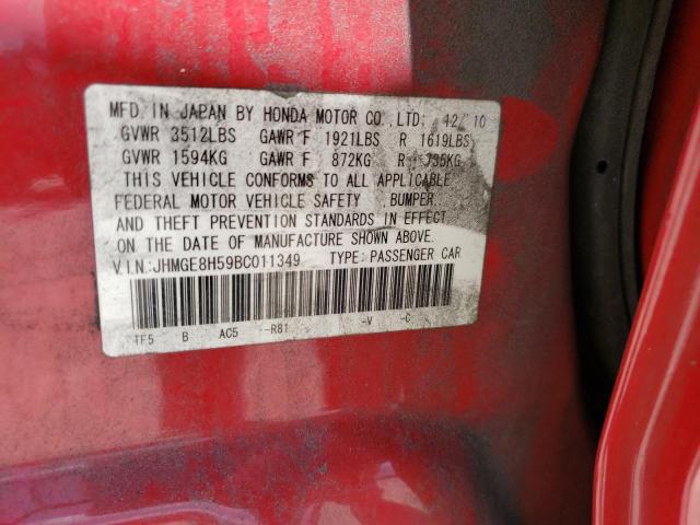 JHMGE8H59BC011349 - 2011 HONDA FIT SPORT RED photo 12