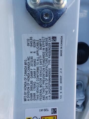 2HGFE2F56NH606630 - 2022 HONDA CIVIC SPORT 白色 照片 12