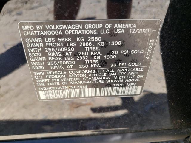 1V2HC2CA7NC207838 - 2022 VOLKSWAGEN ATLAS CROS SE BLACK photo 14