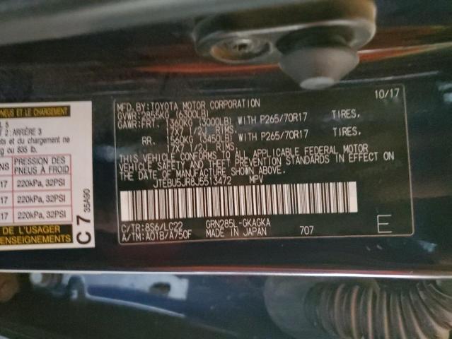 JTEBU5JR8J5513472 - 2018 TOYOTA 4RUNNER SR5/SR5 PREMIUM 蓝色 照片 12