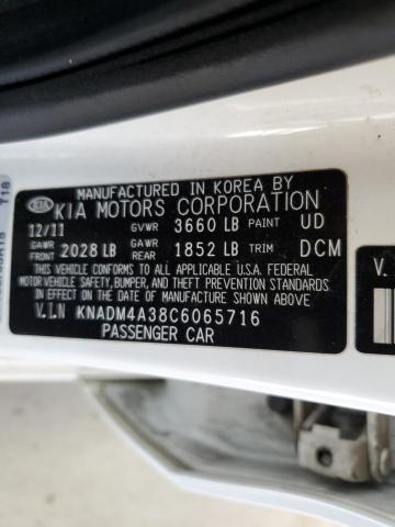 KNADM4A38C6065716 - 2012 KIA RIO LX WHITE photo 12