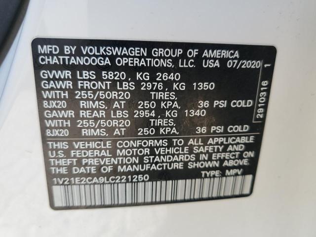 1V21E2CA9LC221250 - 2020 VOLKSWAGEN ATLAS CROS SE Белый фото 13