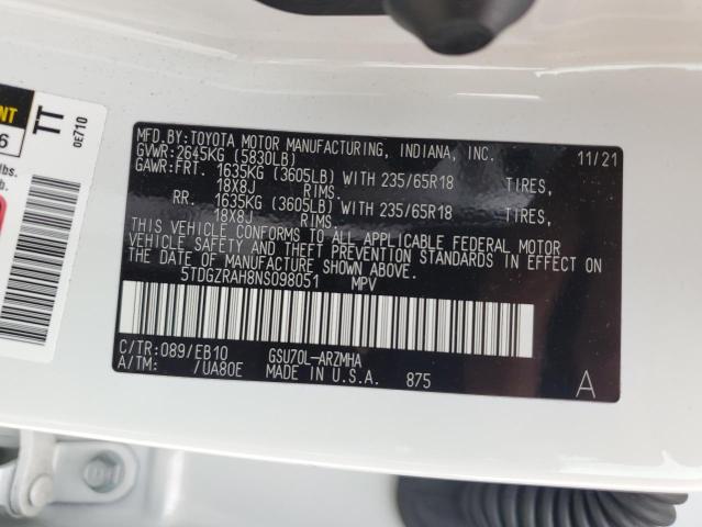 5TDGZRAH8NS098051 - 2022 TOYOTA HIGHLANDER XLE WHITE photo 14