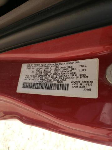 5TESN92N74Z367877 - 2004 TOYOTA TACOMA XTRACAB PRERUNNER წითელი ფოტო 13