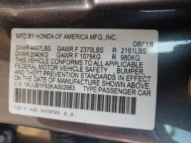 19UUB1F63KA002983 - 2019 ACURA TLX TECHNOLOGY 灰色 照片 12