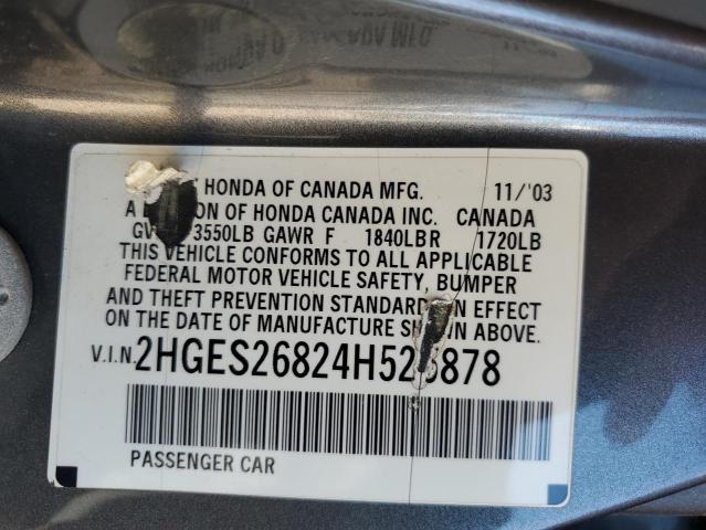 2HGES26824H525878 - 2004 HONDA CIVIC EX SILVER photo 12