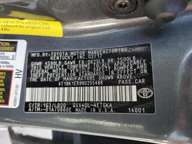 4T1BK1EB9HU255488 - 2017 TOYOTA AVALON XLE CHARCOAL photo 12