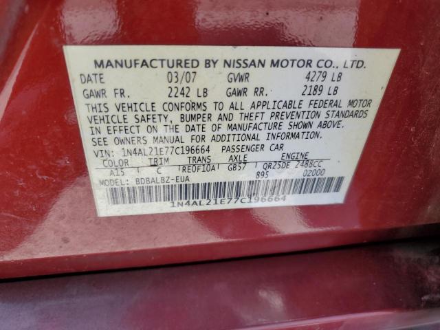 1N4AL21E77C196664 - 2007 NISSAN ALTIMA 2.5 RED photo 12