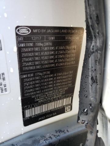 SALWR2RK9JA185735 - 2018 LAND ROVER RANGE ROVE HSE WHITE photo 10