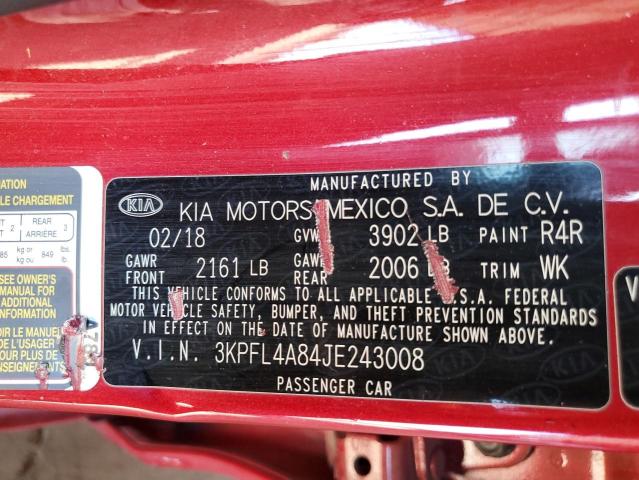 3KPFL4A84JE243008 - 2018 KIA FORTE EX RED photo 12