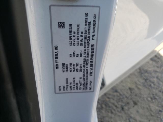 5YJ3E1EA9MF088575 - 2021 TESLA MODEL 3 WHITE photo 12