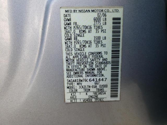 5N1AR18W76C641447 - 2006 NISSAN PATHFINDER LE 银色 照片 13