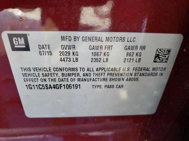 1G11C5SA4GF106191 - 2016 CHEVROLET MALIBU LIM LT 勃艮第红 照片 12