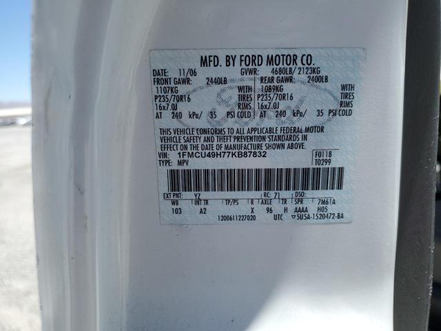 1FMCU49H77KB87832 - 2007 FORD ESCAPE HEV WHITE photo 12