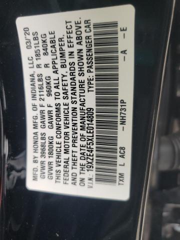 19XZE4F5XLE014809 - 2020 HONDA INSIGHT EX BLACK photo 12