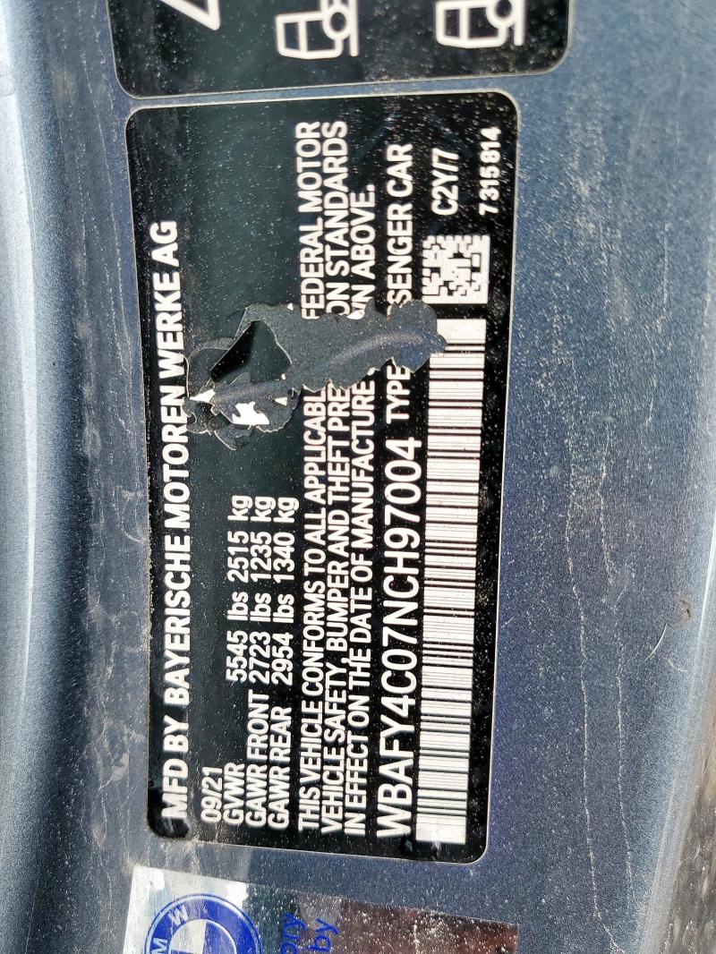 WBAFY4C07NCH97004 - 2022 BMW M850XI GRAY photo 12
