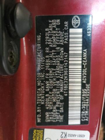 4T1BE32K96U143147 - 2006 TOYOTA CAMRY LE BURGUNDY photo 12